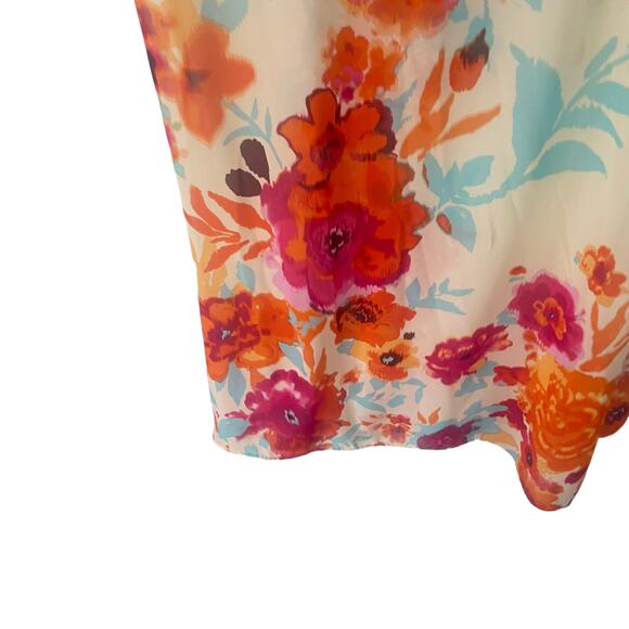 Bisou Bisou Size 6 Floral Chiffon Orange Blue Cream Off Shoulder Maxi Dress - Picture 5 of 9